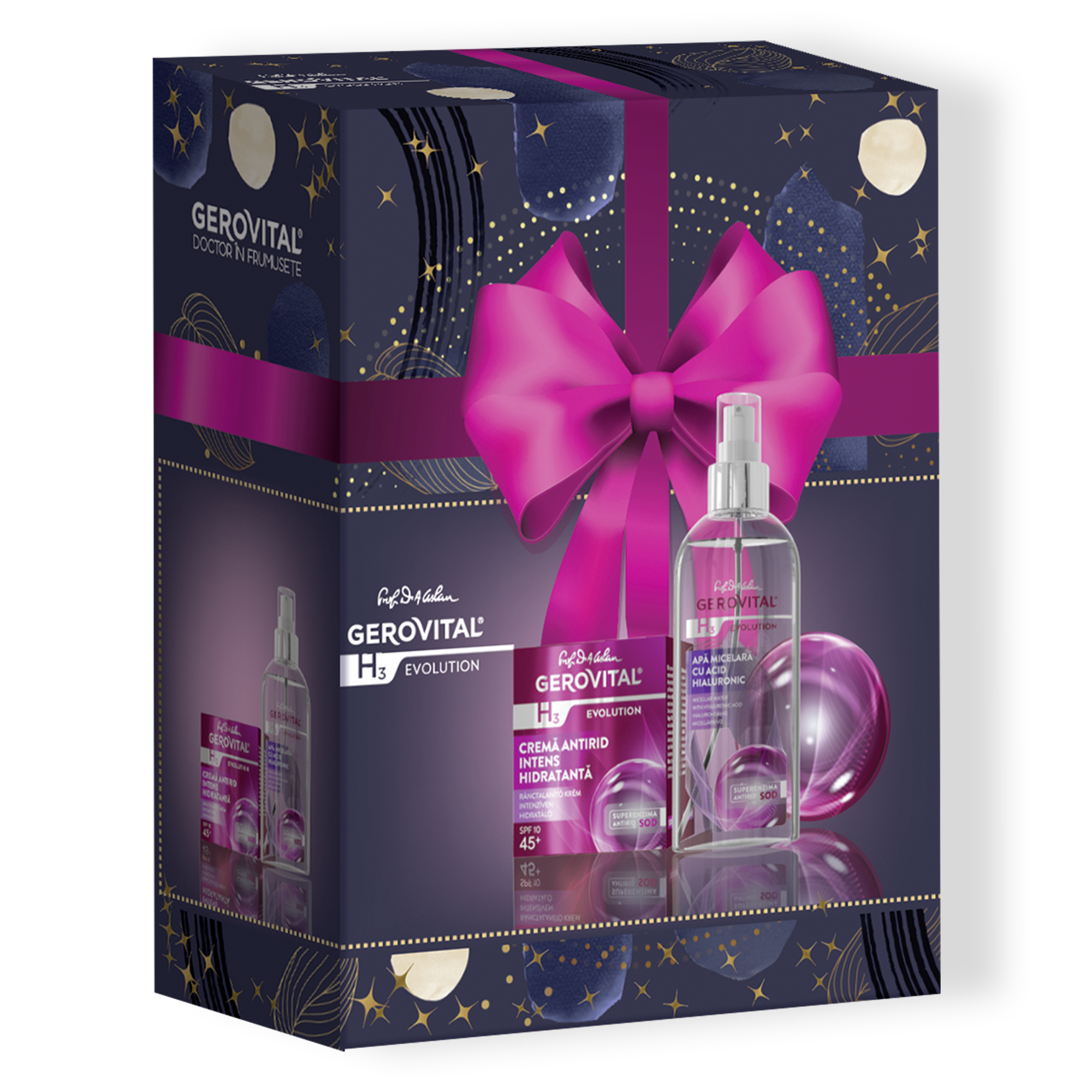 Set Cadou Femei Gerovital H3 Evolution: Cremă antirid și Apă micelară cu Acid Hialuronic