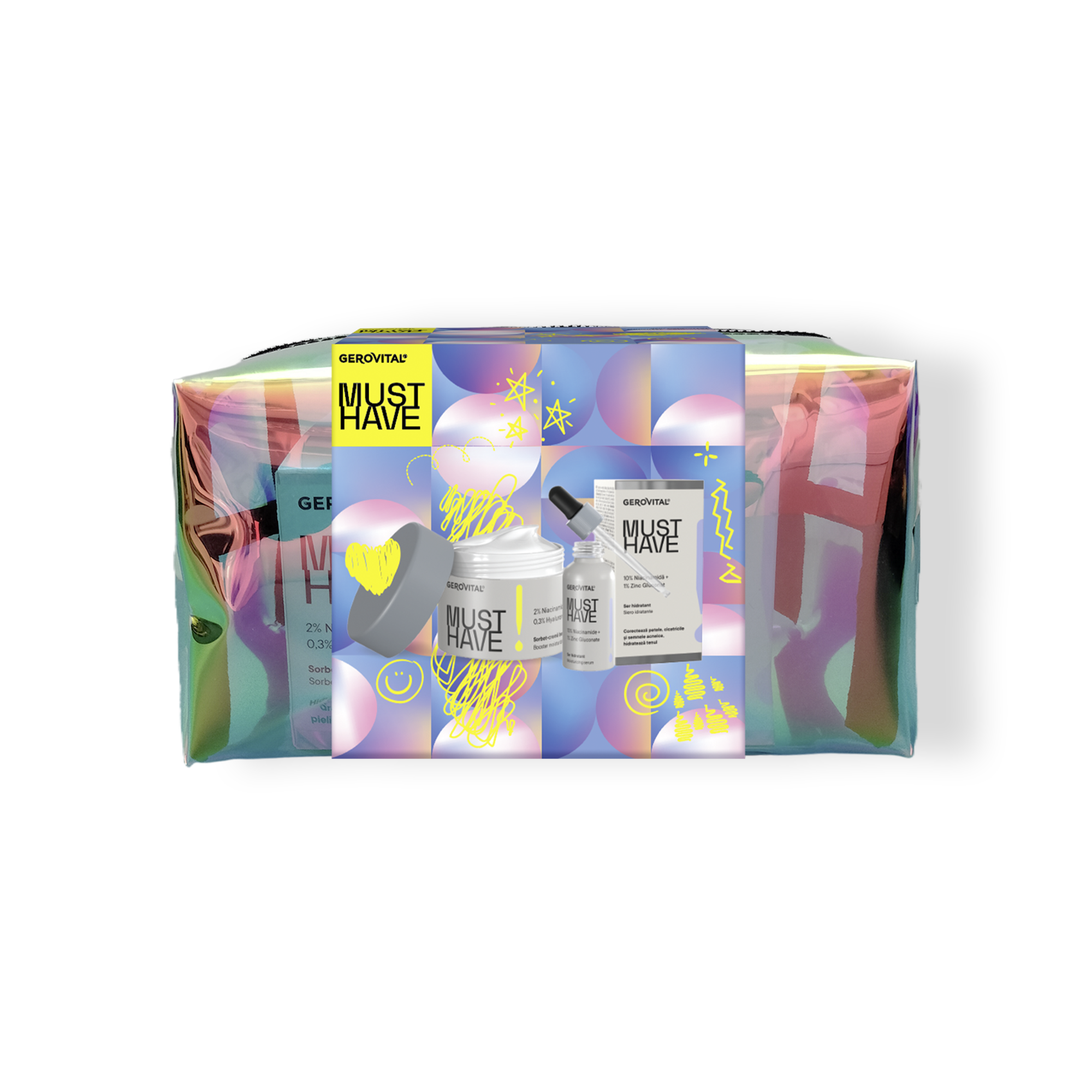 Set Cadou Îngrijire Ten Gerovital Must Have – Ser Hidratant 10% Niacinamidă și Sorbet-Cremă Booster Hidratare 2% Niacinamidă + Borsetă Cadou